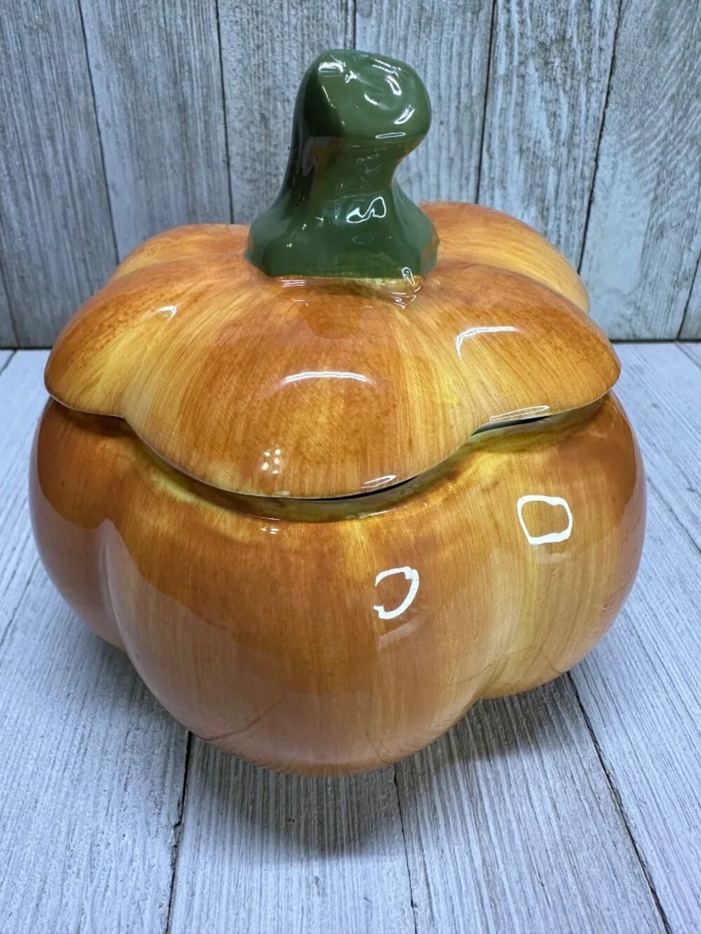 Vtg Ceramic Orange Pumpkin Jar with Lid 5